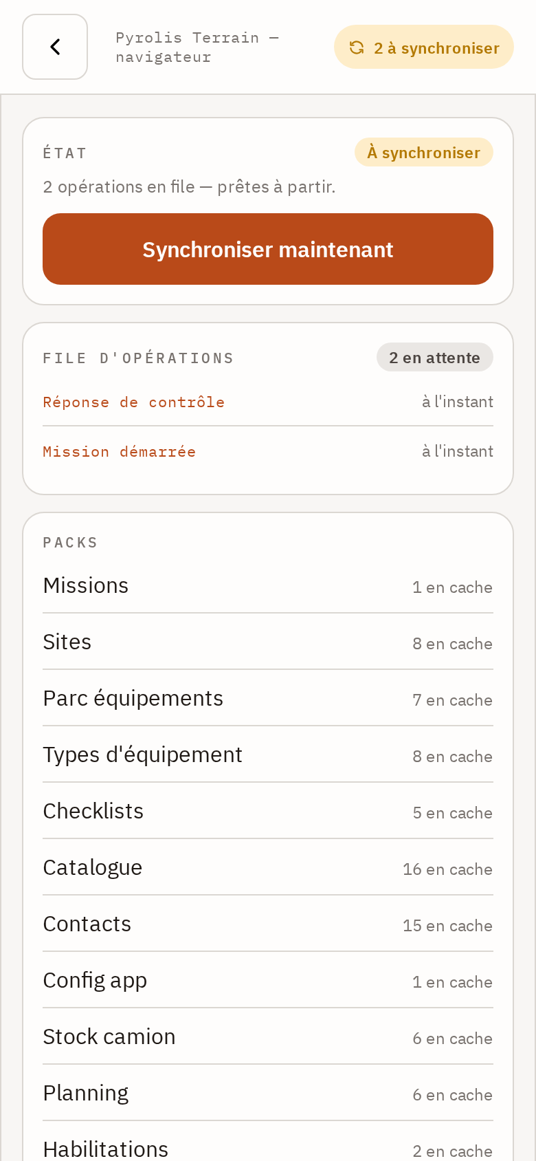File de synchronisation visible en permanence.